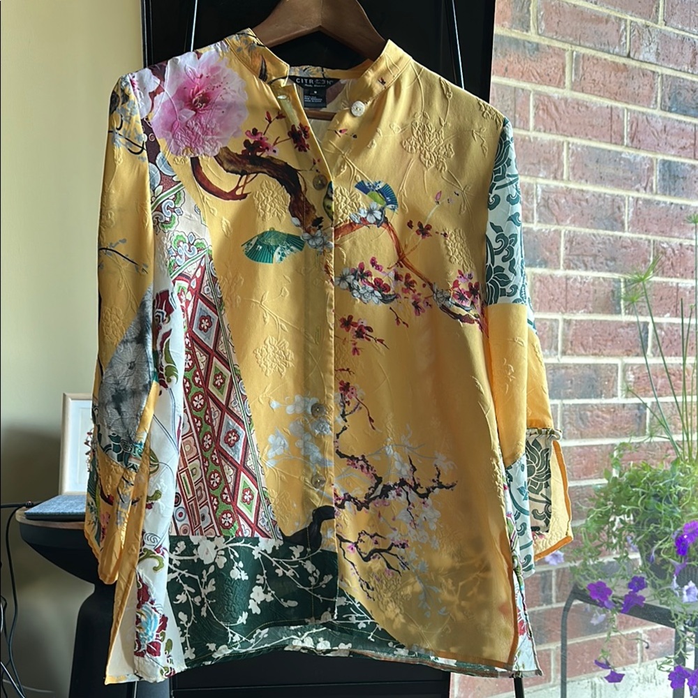 Golden Yellow Graphic Boxy Button Down Shirt